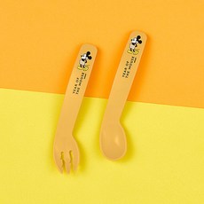 릴팡 미키 혼자먹는 옥수수 키즈 스푼 포크 세트, 혼합 색상, 1세트