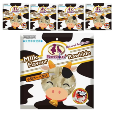 Boneplus 天然潔牙牛奶牛皮香脆扁條 5吋, 牛奶, 350g, 5包