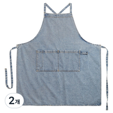 바른리빙 에이프런 데님 앞치마, 연청, 2개