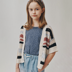 韓國 BLUETAIL 女童民族風條紋針織開襟衫 AZB4CK01IV