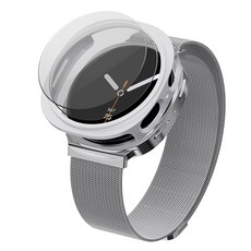 KANTAM Galaxy Watch 磁吸米蘭尼斯錶帶 保護殼 鋼化玻璃 2件組, 銀色, 1套