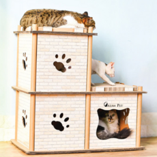 CREAM PET 貓咪躲藏屋抓板三層貓跳台, 混合顏色, 1個