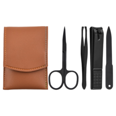 小麥購物 美甲修容組 L432 摩卡棕, 1組, 指甲剪 + 打磨刀 + 小剪刀 + 小鑷子