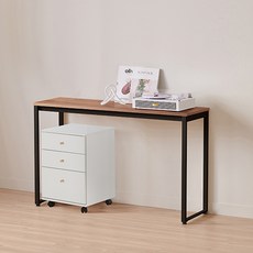 윌로우 플로우 철제 컴퓨터 가로 1200 세로 400 책상 + A타입 서랍장 세트 방문설치, 블랙+프렌치오크(책상), 화이트(서랍장)