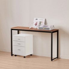 윌로우 플로우 철제 컴퓨터 가로 1200 세로 400 책상 + C타입 서랍장 세트 방문설치, 블랙+프렌치오크(책상), 화이트(서랍장)
