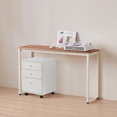 윌로우 플로우 철제 컴퓨터 가로 1200 세로 400 책상 + A타입 서랍장 세트 방문설치, 화이트+프렌치오크(책상), 화이트(서랍장)