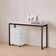 윌로우 플로우 철제 컴퓨터 가로 1200 세로 400 책상 + A타입 서랍장 세트 방문설치, 블랙+화이트(책상), 화이트(서랍장)