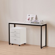 윌로우 플로우 철제 컴퓨터 가로 1200 세로 400 책상 + C타입 서랍장 세트 방문설치, 블랙+화이트(책상), 화이트(서랍장)