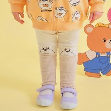 milk mile 童款泰迪熊表情插圖羅紋木耳捲邊彈性內搭長褲