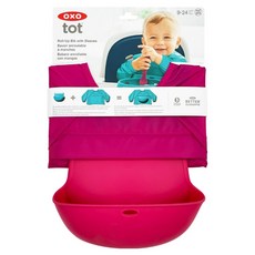 OXO tot 連袖口袋圍兜，柔軟矽膠大口袋，防水材質易清洗，可捲起收納, 莓果粉, 1個, 1入