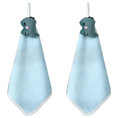 可愛恐龍造型珊瑚絨擦手巾2入組 柔軟吸水速乾 浴室廚房掛式, 恐龍藍色, 1組