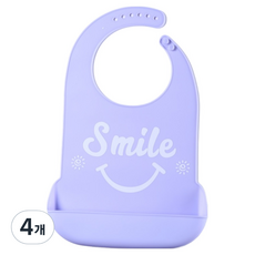 소울리치 튼튼하고 편리한 성인용 턱받이 XL 35.5 x 52 cm, 퍼플스마일, 4개