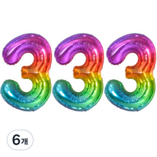 joyparty 大號數字3鋁箔氣球, 6個, 彩虹