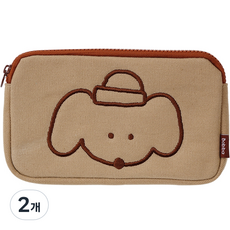 moong9 簡約乾淨波霸刺繡筆袋, 棕色, 2個