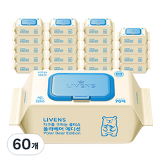리벤스 지구 구하는 폴라베어 에디션 아기 물티슈 캡형, 65g, 70매, 60개