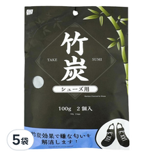 KOKUBO 小久保 鞋用竹炭除濕消臭包 100g x 2入, 天然竹炭, 孟宗竹, 可重複使用, 5袋