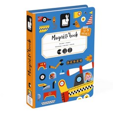 Janod 磁鐵遊戲書 交通工具, 原生紙漿材質 法式原創設計 磁吸設計 50枚磁鐵 18張造型圖卡, 50片, 1本