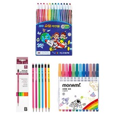 地球化學 超級彩色鉛筆 12色 + Tucobi Coma 三角橡皮擦鉛筆 TC-208 B + Monami 超級簽字筆 12色, 混合顏色, 1套