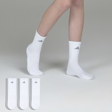 아디다스 심플 쿠션 중목 스포츠양말, 화이트, 3세트