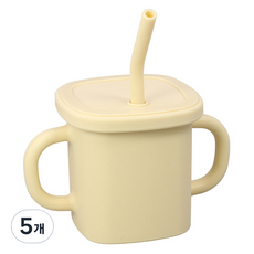 순수아 유아용 실리콘 양손 빨대컵, 아이보리, 5개, 300ml