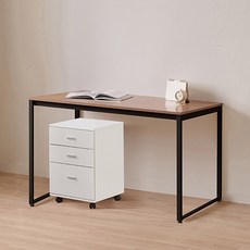 윌로우 플로우 철제 컴퓨터 가로 1400 세로 600 책상 + C타입 서랍장 세트 방문설치, 블랙+프렌치오크(책상), 화이트(서랍장)