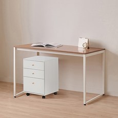 윌로우 플로우 철제 컴퓨터 가로 1400 세로 600 책상 + A타입 서랍장 세트 방문설치, 화이트+프렌치오크(책상), 화이트(서랍장)