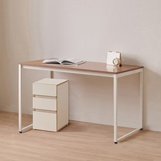 윌로우 플로우 철제 컴퓨터 가로 1400 세로 600 책상 + B타입 서랍장 세트 방문설치, 화이트+프렌치오크(책상), 크림버치(서랍장)