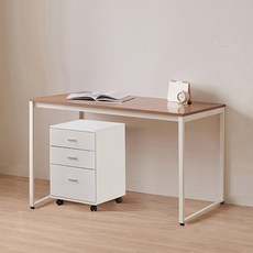 윌로우 플로우 철제 컴퓨터 가로 1400 세로 600 책상 + C타입 서랍장 세트 방문설치, 화이트+프렌치오크(책상), 화이트(서랍장)