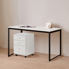 윌로우 플로우 철제 컴퓨터 가로 1400 세로 600 책상 + A타입 서랍장 세트 방문설치, 블랙+화이트(책상), 화이트(서랍장)