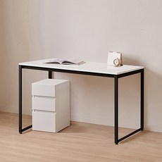 윌로우 플로우 철제 컴퓨터 가로 1400 세로 600 책상 + B타입 서랍장 세트 방문설치, 블랙+화이트(책상), 화이트(서랍장)