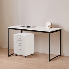 윌로우 플로우 철제 컴퓨터 가로 1400 세로 600 책상 + C타입 서랍장 세트 방문설치, 블랙+화이트(책상), 화이트(서랍장)