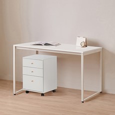 윌로우 플로우 철제 컴퓨터 가로 1400 세로 600 책상 + A타입 서랍장 세트 방문설치, 화이트(책상), 화이트(서랍장)