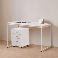 윌로우 플로우 철제 컴퓨터 가로 1400 세로 600 책상 + C타입 서랍장 세트 방문설치, 화이트(책상), 화이트(서랍장)