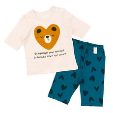 Maykids 童款愛心小熊印花竹節棉7分袖衣褲組