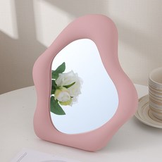 므뮤 인테리어 화장대 촬영소품 웨이브 탁상거울 미니, 핑크