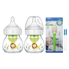 닥터브라운 라이온 데코 와이드넥 유리 젖병 60ml 2p + 통기시스템 전용솔, 0단계(프리미, 신생아용), 혼합색상, 1개