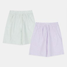 LollyTree 兒童泡泡紗格紋五分睡褲2件組