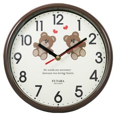 FUTABA 小掛鐘 W-294 精準走時 掃秒機芯, 戀愛小熊 木色 + 米色