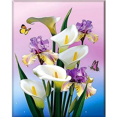 HEYEO DIY鑽石畫 帆布款 40 x 50 cm, 1套, 08. 海芋與蝴蝶 KS-009