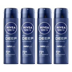 NIVEA 妮維雅 男士止汗爽身噴霧 深極炭系列 清新魅力, 150ml, 4瓶