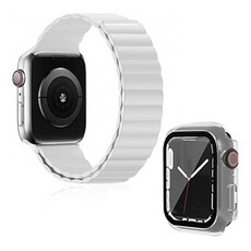 디씨네트워크 프리미엄 레더 루프 스트랩 42 / 44 / 45 / 49mm + 풀커버 강화케이스 45mm 세트, 화이트(스트랩), 반투명(강화케이스), 1개