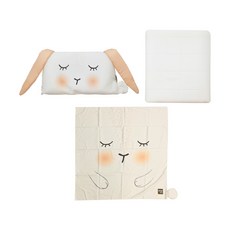 GGUMBI 竹纖維防蟎透氣睡墊套裝 3D透氣網布 親膚柔棉材質, 睡毯90 x 105cm + 透氣枕42 x 24cm + 透氣睡墊80 x 125cm, 兔子 白色 + 米色