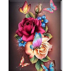 HEYEO DIY鑽石畫 帆布款 40 x 50 cm, 1套, 13. 玫瑰與蝴蝶 KS-012