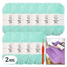 니뜨 코튼돌 뜨개실 50g x 10p + 모사용 코바늘 3.0mm + 아모르 블랭킷 도안 세트, 2세트, 28파스텔아쿠아