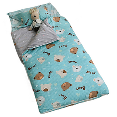 鴻宇寢飾 兒童防蹣抗菌可機洗兩用睡袋 - 精梳棉 台灣製造, 150 x 135cm, 麻吉熊藍色