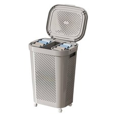 大容量洗衣籃 附內衣籃 + 4個萬向輪 + 把手, 24.5 x 34.5 x 57cm, 灰色