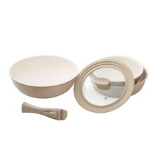 NEOFLAM 台灣原廠公司貨 Midas Plus可拆式系列 陶瓷塗層鍋5件組, Chouchou, 湯鍋 20cm + 炒鍋 24cm + 炒鍋 28cm + 矽膠鍋蓋 直徑24cm + 可拆式手把, 1組