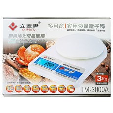 立菱尹 家用液晶電子秤 TM-3000A, 多用途, 料理烘焙/信件重量/藥材食材/生活小物, 3kg, 白色