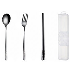 CheeMee 企美 醫療級 316不鏽鋼 餐具組, 筷子 + 叉子 + 湯匙 + 收納盒, 銀色, 1組