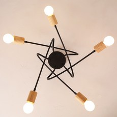 北歐工業風原木半吸頂五燈, 黑色, KC2363-105